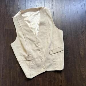 Vintage 90s Rodeo Cowgirl Cream Tan Western Leather Vest Women S